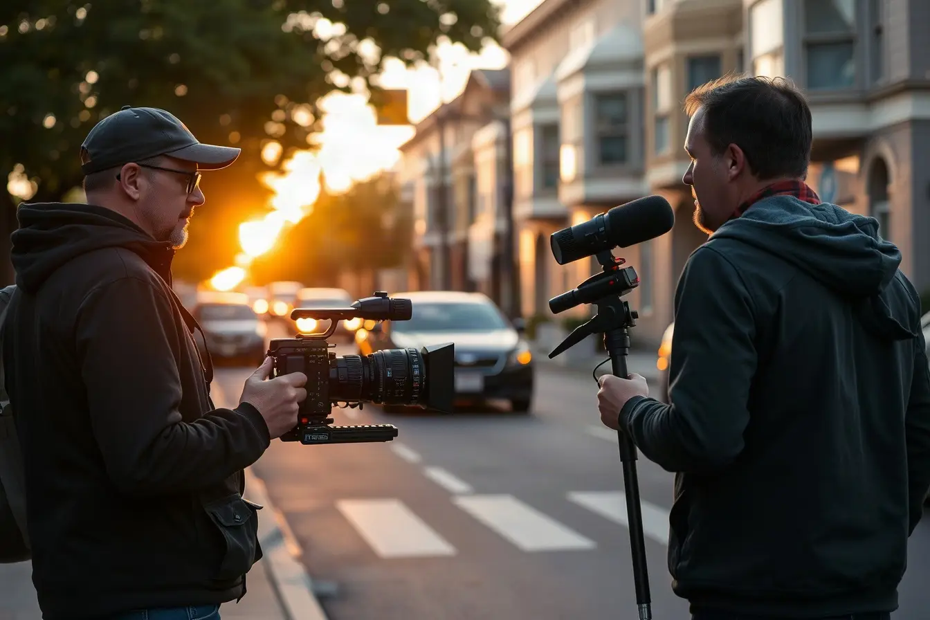 On-location video shoot on an Oakland street